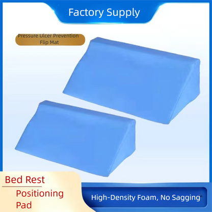 The bedridden elderly person is in a lateral position with a sponge pillow when turning over